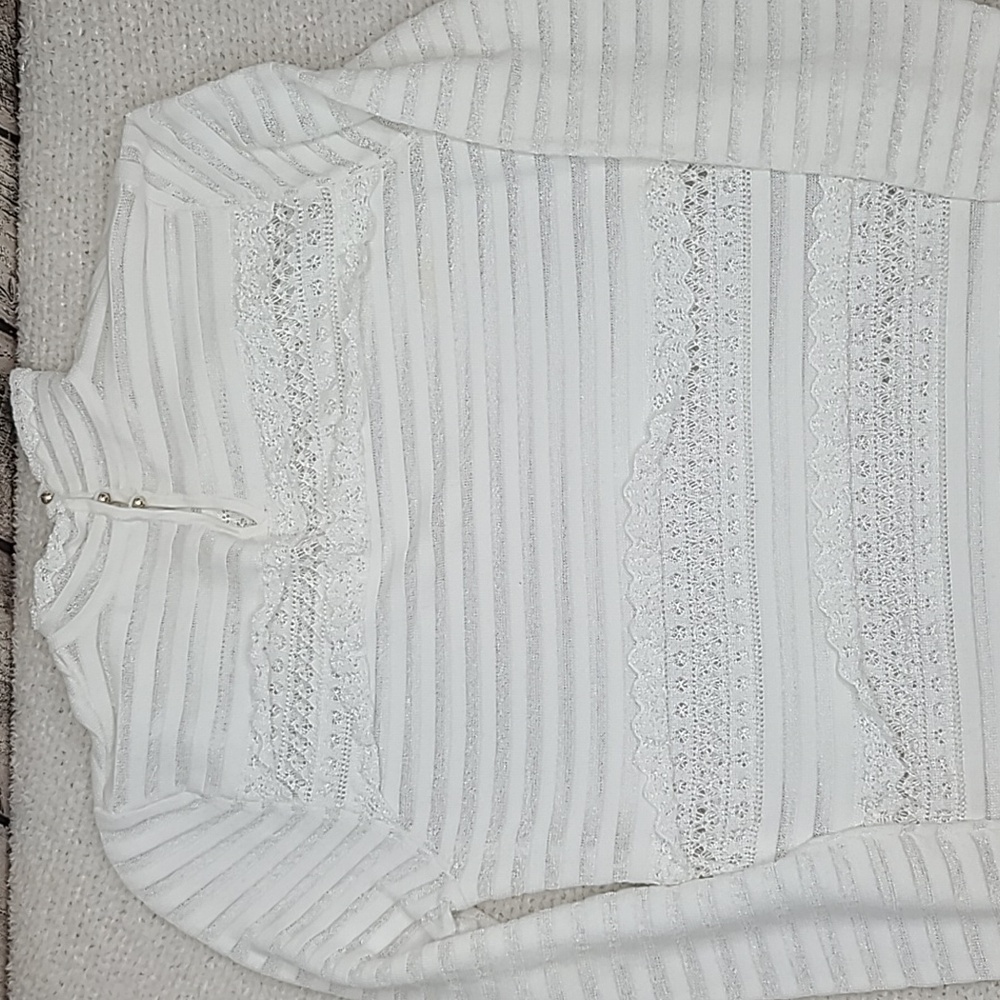 Cinq a Sept Antonia High Neck Long Sleeve Tiered Ruffle Lacey Blouse in White - Picture 12 of 17